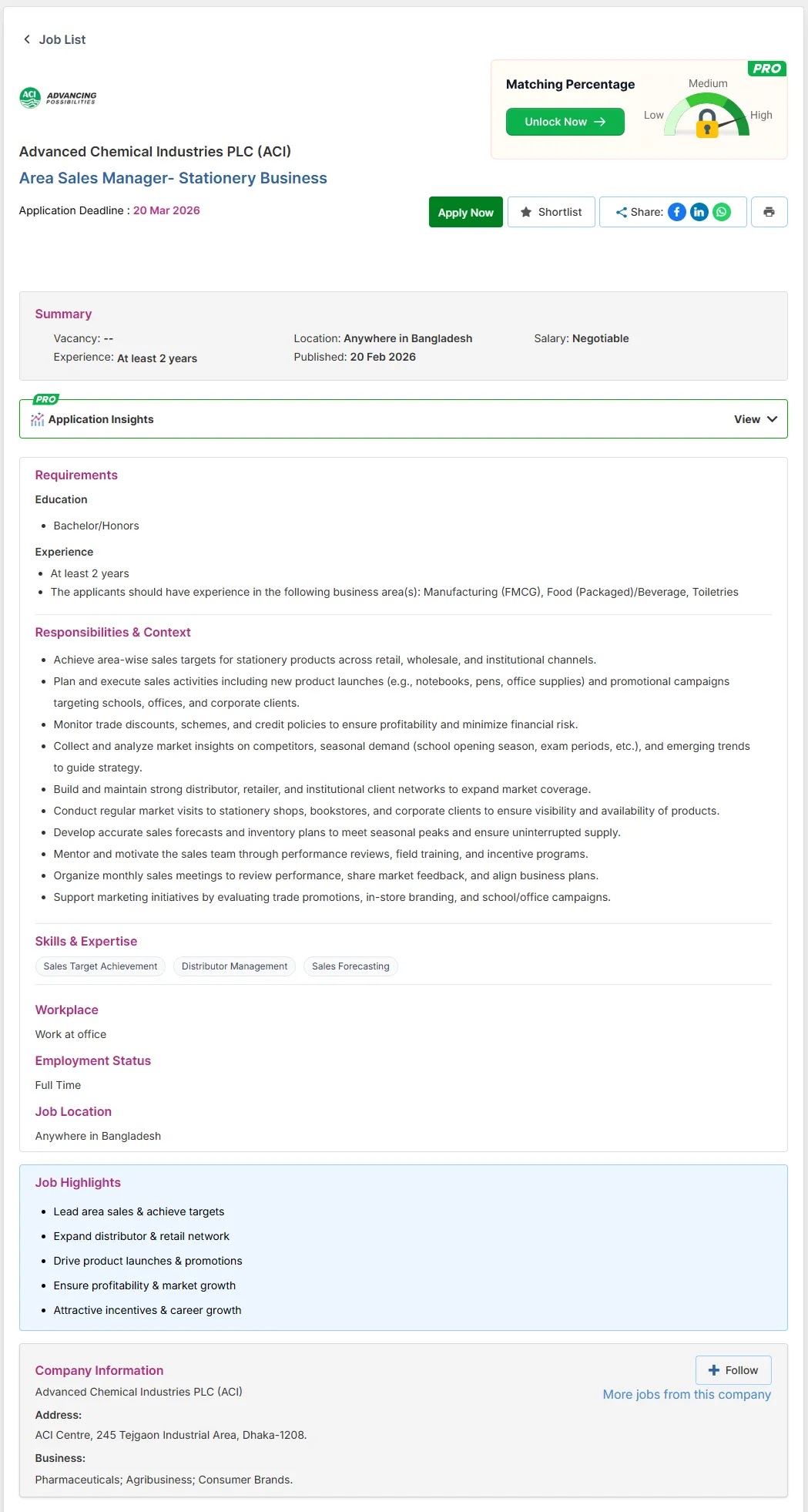 ACI Limited Job Circular